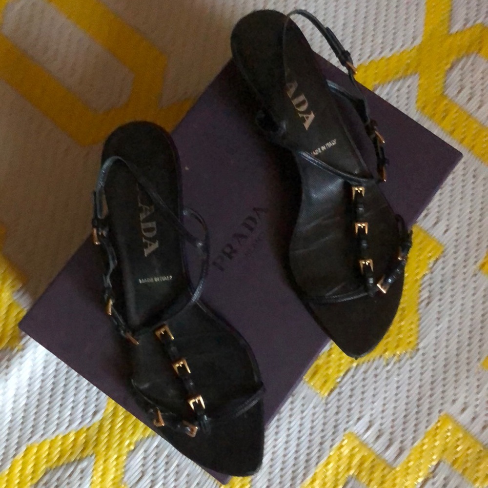 Prada t strap gold sandals